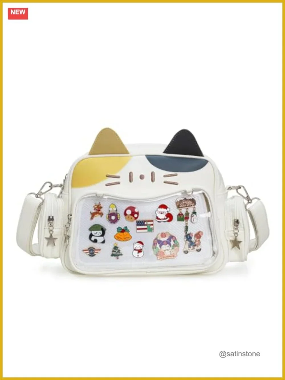 Kawaii Cat Ita Bag Crossbody Backpack with Pin Display Window PU Leather